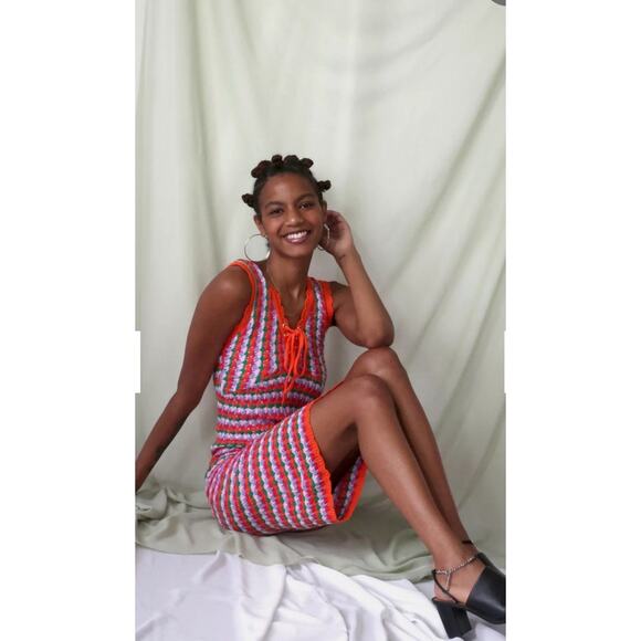 4SI3NNA Crochet Knit Bodycon Midi Dress Multicolor Boho Large - Picture 2 of 11